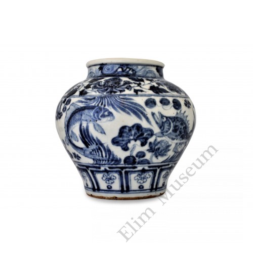 1400 A Yuan Dynasty b&w fish & lotus jar